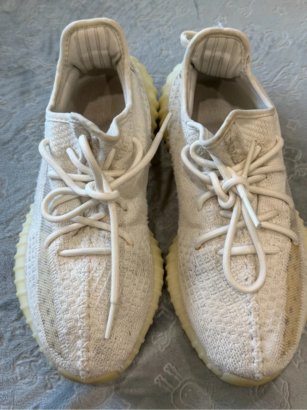 Yeezy Boost Kids White Knit Sneakers with Yellow Sole